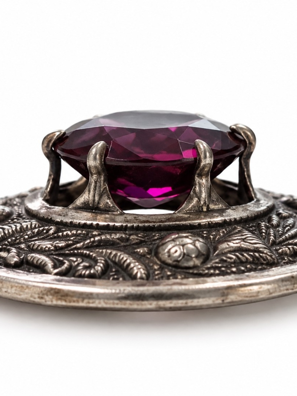 Scottish Thistle Brooch with Purple Glass - Picture 2 of 4
